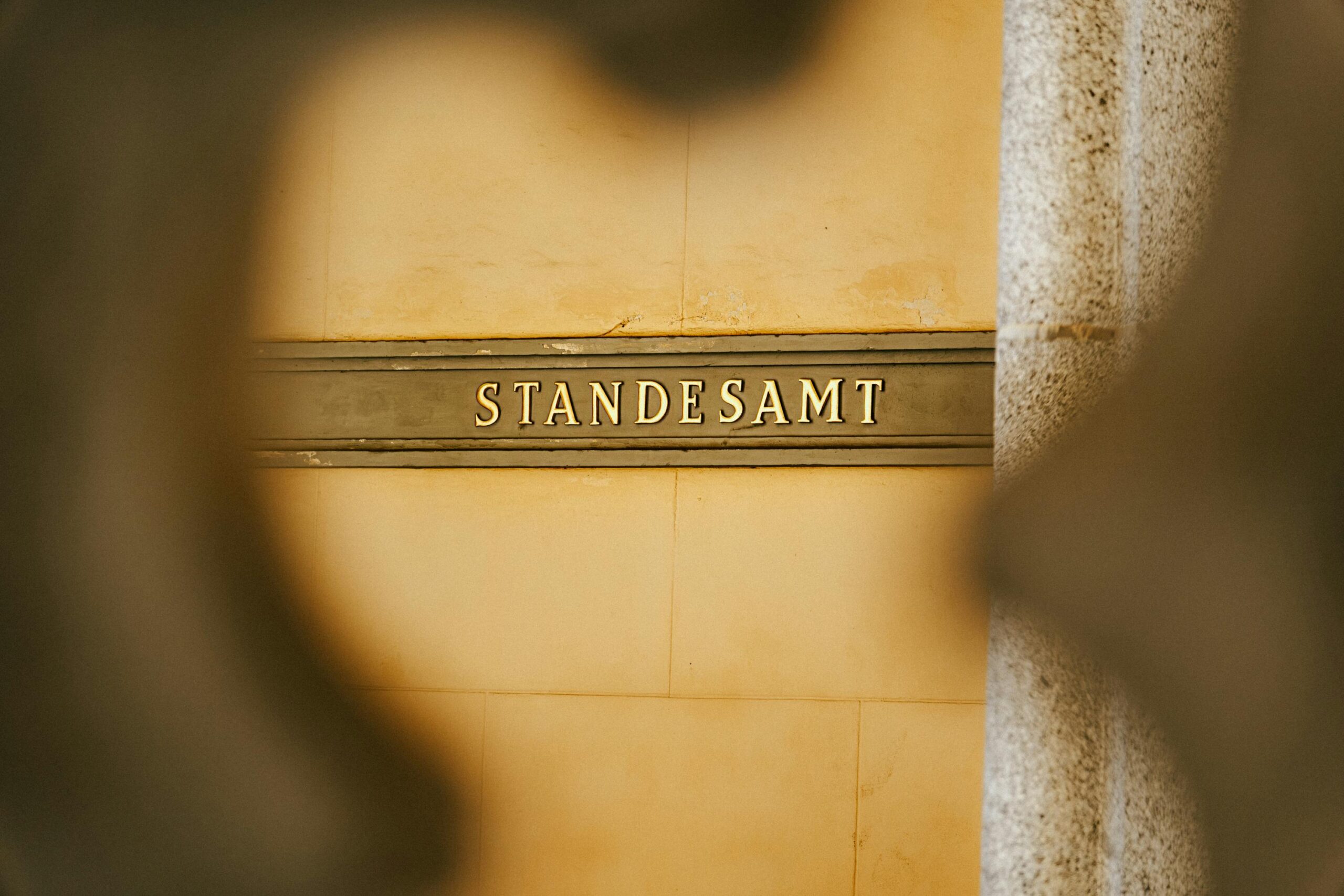 Close-up of the 'Standesamt' sign at the Zittau City Hall, Germany.